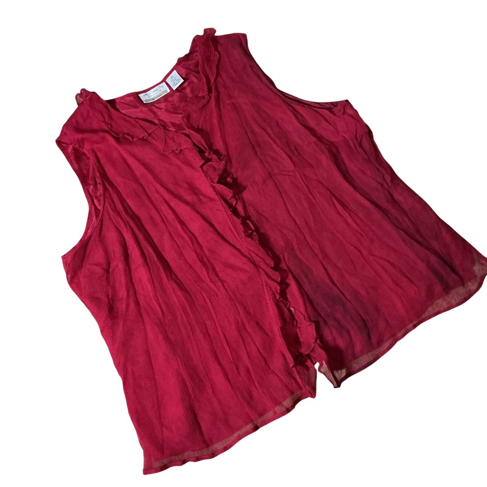 New‎ York City Design Co 100% Silk Ruffle Sleeveless Blouse Red Plus 2X RN91104